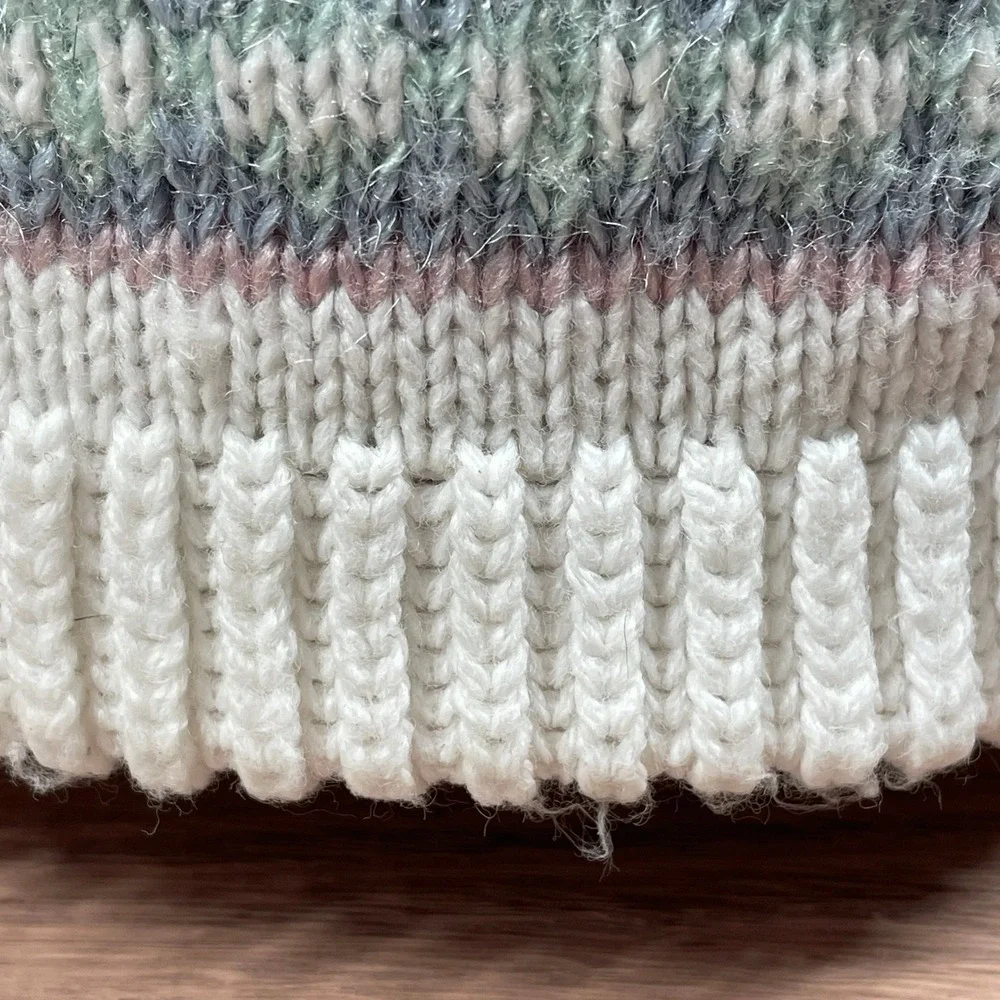 Vintage Hansen Womens Knit Beanie Hat and Gloves‎ Set Fair Isle White Pink Blue